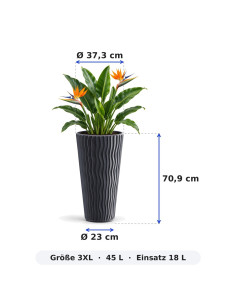 Fioriera rotonda 3XL alta Ø37 × 71 cm rilievo a onde con sistema di irrigazione, 45 L – Antracite 2