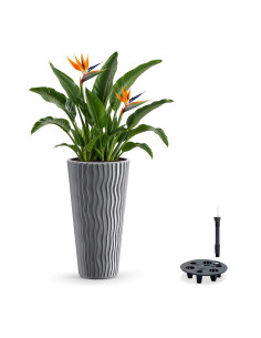 Fioriera rotonda 3XL alta Ø37 × 71 cm rilievo a onde con sistema di irrigazione, 37 L – Grigio