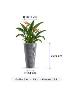 Blumenkübel rund 3XL hoch Ø37 × 71 cm Wellenrelief mit Bewässerungssystem, 37 L – Grau 2