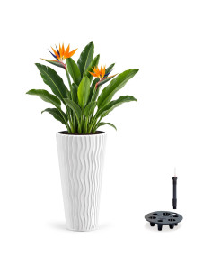 Pot haut rond 3XL Ø37 × 71 cm à relief ondulé avec système d'arrosage, 45 L – Blanc