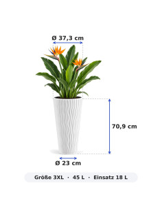 Blumenkübel rund 3XL hoch Ø37 × 71 cm Wellenrelief mit Bewässerungssystem, 45 L – Weiß 2