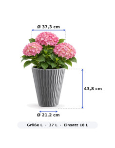 Blumentopf rund L Ø37 × 44 cm Wellenrelief, 37 L – Grau 2