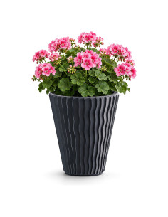 Pot de fleurs rond M Ø34 × 39 cm à relief ondulé, 21 L – Anthracite