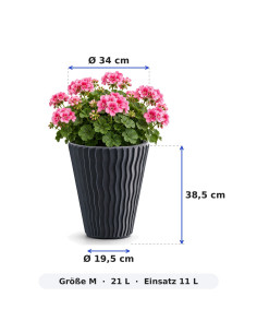 Bloempot rond M Ø34 × 39 cm golfreliëf, 21 L – Antraciet 2