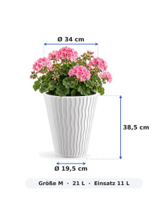 Pot de fleurs rond M Ø34 × 39 cm à relief ondulé, 21 L – Blanc 2