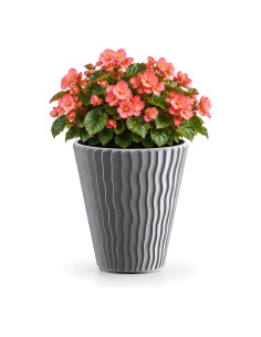 Blumentopf rund S Ø29 × 33 cm Wellenrelief, 13 L – Grau
