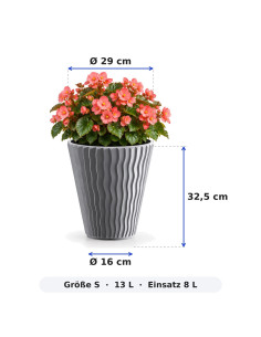 Bloempot rond S Ø29 × 33 cm golfreliëf, 13 L – Grijs 2