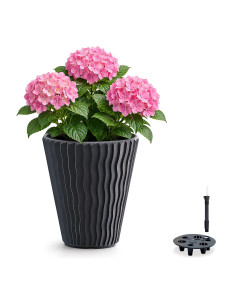 Blumentopf rund L Ø37 × 44 cm Wellenrelief mit Bewässerungssystem, 37 L – Anthrazit