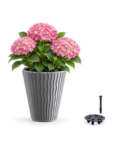 Vaso rotondo L Ø37 × 44 cm rilievo a onde con sistema di irrigazione, 37 L – Grigio