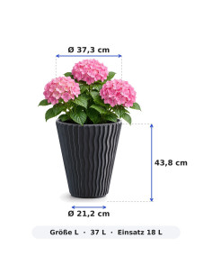 Blumentopf rund L Ø37 × 44 cm Wellenrelief mit Bewässerungssystem, 37 L – Anthrazit 2