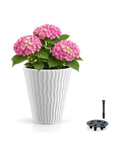 Vaso rotondo L Ø37 × 44 cm rilievo a onde con sistema di irrigazione, 37 L – Bianco