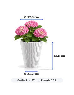 Blumentopf rund L Ø37 × 44 cm Wellenrelief mit Bewässerungssystem, 37 L – Weiß 2