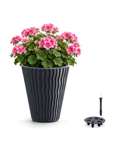 Pot de fleurs rond M Ø34 × 39 cm à relief ondulé avec système d'arrosage, 22 L – Anthracite