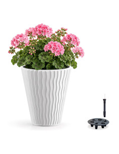 Blumentopf rund M Ø34 × 39 cm Wellenrelief mit Bewässerungssystem, 21 L – Weiß