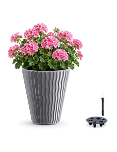 Blumentopf rund M Ø34 × 39 cm Wellenrelief mit Bewässerungssystem, 21 L – Grau