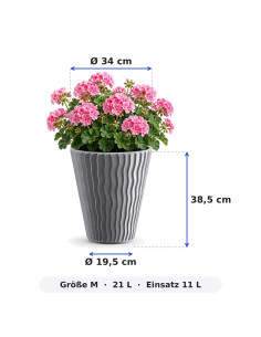 Bloempot rond M Ø34 × 39 cm golfreliëf met bewateringssysteem, 21 L – Grijs 2