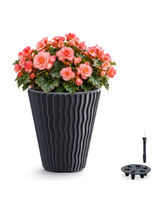 Blumentopf rund S Ø29 × 33 cm Wellenrelief mit Bewässerungssystem, 13 L – Anthrazit
