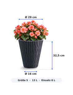 Pot de fleurs rond S Ø29 × 33 cm à relief ondulé avec système d'arrosage, 13 L – Anthracite 2