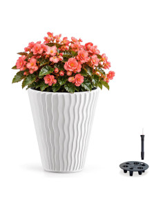 Blumentopf rund S Ø29 × 33 cm Wellenrelief mit Bewässerungssystem, 13 L – Weiß