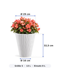 Pot de fleurs rond S Ø29 × 33 cm à relief ondulé avec système d'arrosage, 13 L – Blanc 2
