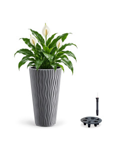 Blumenkübel rund XL hoch Ø29 × 52 cm Wellenrelief mit Bewässerungssystem, 22 L – Grau
