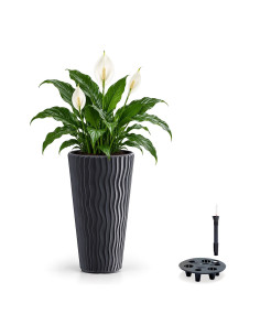 Pot haut rond XL Ø29 × 52 cm à relief ondulé avec système d'arrosage, 22 L – Anthracite