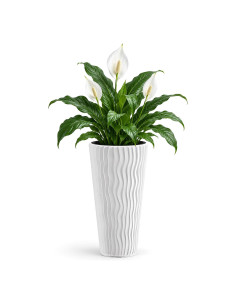 Fioriera rotonda XL alta Ø29 × 52 cm rilievo a onde, 22 L – Bianco
