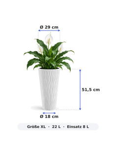 Macetero redondo XL alto Ø29 × 52 cm relieve ondulado con sistema de riego – Blanco 2