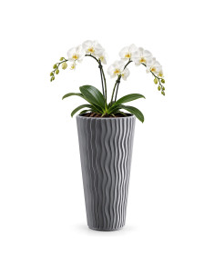 Plantenbak rond XXL hoog Ø34 × 61 cm golfreliëf, 37 L – Grijs