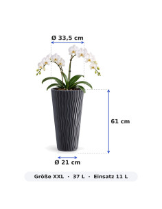 Fioriera rotonda XXL alta Ø34 × 61 cm rilievo a onde con sistema di irrigazione, 37 L – Antracite 2