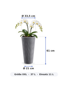 Pot haut rond XXL Ø34 × 61 cm à relief ondulé, 37 L – Gris 2
