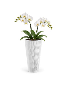 Plantenbak rond XXL hoog Ø34 × 61 cm golfreliëf, 37 L – Wit