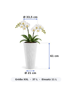 Macetero redondo XXL alto Ø34 × 61 cm relieve ondulado, 37 L – Blanco 2