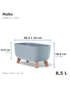 Plantenschaal op pootjes 39 × 19 × 19 cm mat, 8,5 L – Grijs | Töpferkönig 2