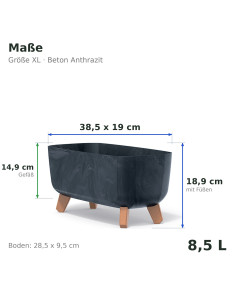 Plantenschaal op pootjes 39 × 19 × 19 cm betonlook, 8,5 L – Betonantraciet | Töpferkönig 2