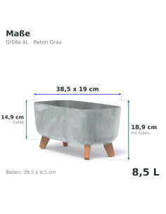 Ciotola per piante con piedini 39 × 19 × 19 cm effetto cemento, 8,5 L – Grigio cemento | Töpferkönig 2