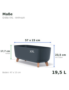 Cuenco para plantas con patas 57 × 23 × 24 cm mate, 19,5 L – Antracita | Töpferkönig 2