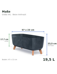 Ciotola per piante con piedini 57 × 23 × 24 cm effetto cemento, 19,5 L – Antracite cemento | Töpferkönig 2
