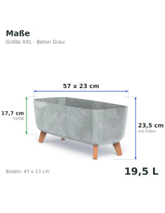 Ciotola per piante con piedini 57 × 23 × 24 cm effetto cemento, 19,5 L – Grigio cemento | Töpferkönig 2