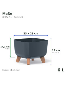 Ciotola per piante quadrata con piedini 23 × 23 × 19 cm opaca, 6 L – Antracite | Töpferkönig 2
