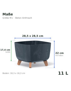 Vasque carrée sur pieds 29 × 29 × 22 cm aspect béton, 11 L – Béton anthracite | Töpferkönig 2