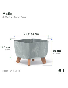 Plantenschaal vierkant op pootjes 23 × 23 × 19 cm betonlook, 6 L – Betongrijs | Töpferkönig 2