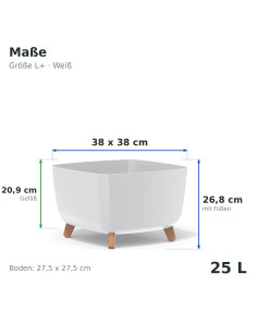 Cuenco para plantas cuadrado con patas 38 × 38 × 27 cm mate, 25 L – Blanco | Töpferkönig 2