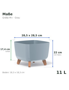 Pflanzschale eckig mit Füßen 29 × 29 × 22 cm Matt, 11 L – Grau | Töpferkönig 2