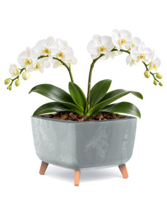 Ciotola per piante quadrata con piedini 38 × 38 × 27 cm effetto cemento, 25 L – Grigio cemento | Töpferkönig