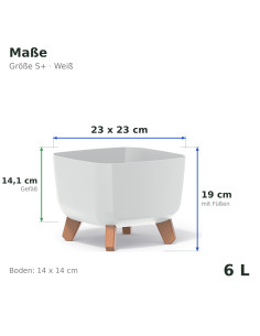 Ciotola per piante quadrata con piedini 23 × 23 × 19 cm opaca, 6 L – Bianco | Töpferkönig 2