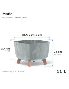 Ciotola per piante quadrata con piedini 29 × 29 × 22 cm effetto cemento, 11 L – Grigio cemento | Töpferkönig 2