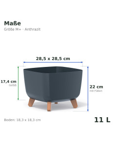 Pflanzschale eckig mit Füßen 29 × 29 × 22 cm Matt, 11 L – Anthrazit | Töpferkönig 2