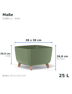 Plantenschaal vierkant op pootjes 38 × 38 × 27 cm mat, 25 L – Groen | Töpferkönig 2