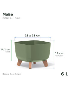 Cuenco para plantas cuadrado con patas 23 × 23 × 19 cm mate, 6 L – Verde | Töpferkönig 2